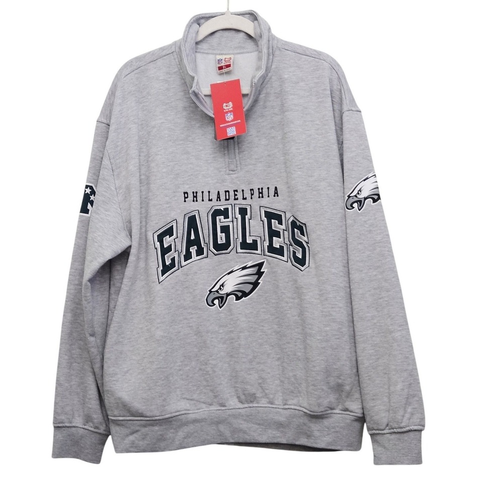 NFL Ultra Game Philadelphia Eagles Sweatshirt Mens XL Grey Quarter‎ Zip Pullover